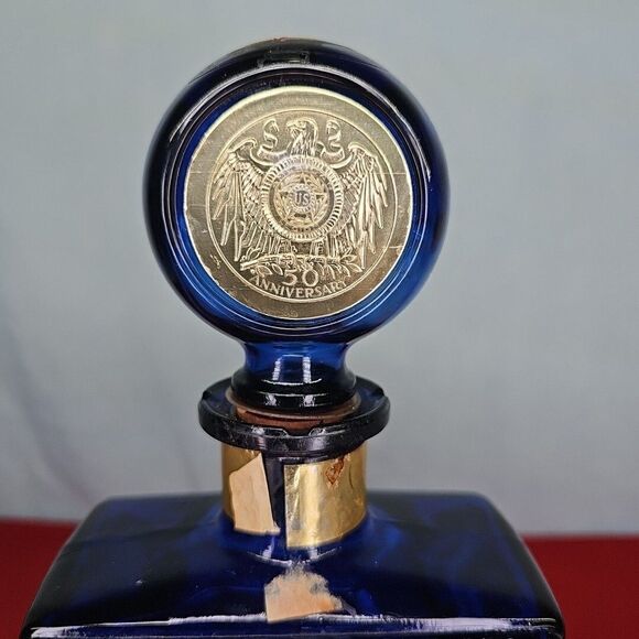 Cobalt Whisky Decanter Blue Liquor Bottle Anniversary VTG American Legion 50th - Picture 10 of 15